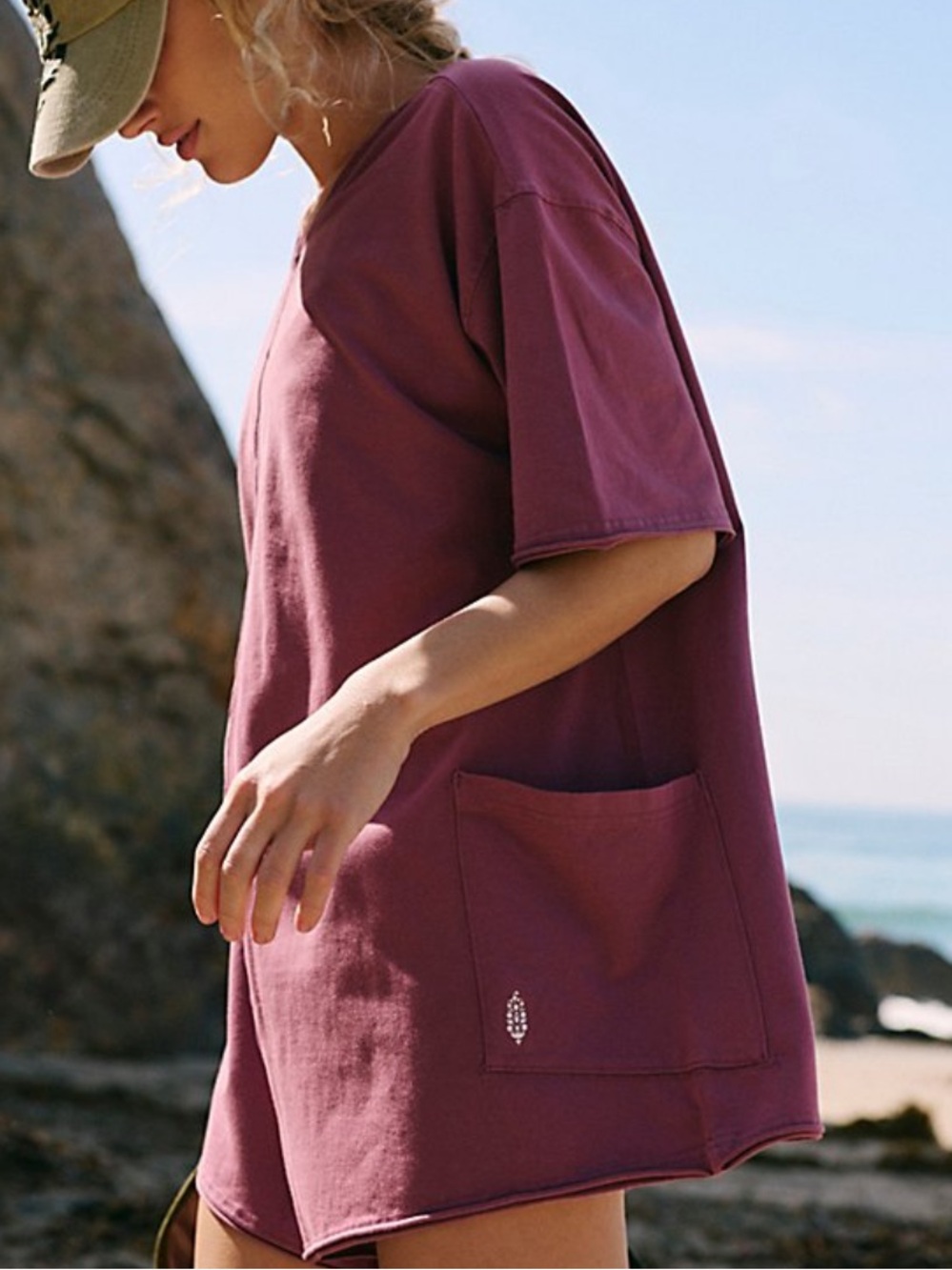 Free people movement maroon hot shot tee romper